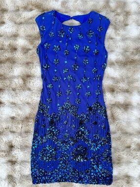 Royal Blue Sequin Floral Mini Dress